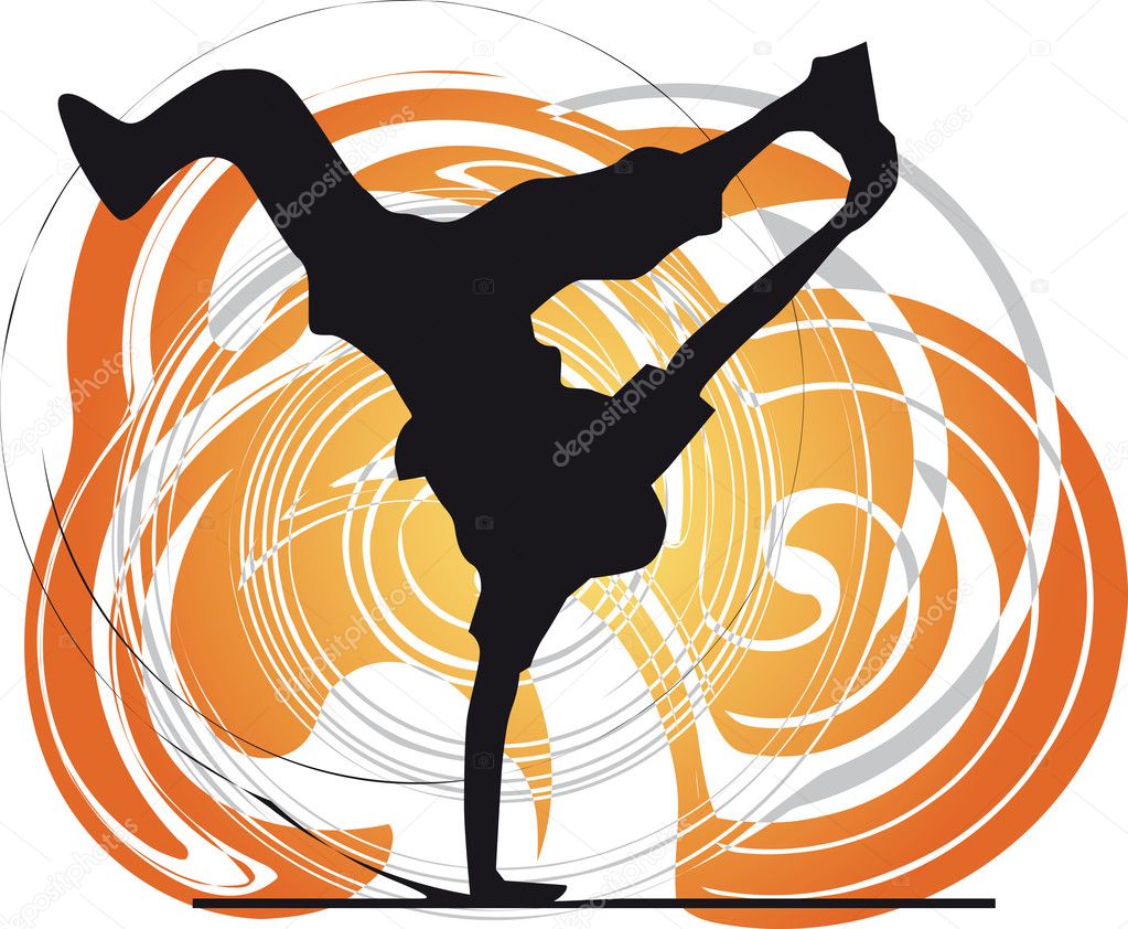 Breakdancer dancing on hand stand silhouette. Vector Illustration