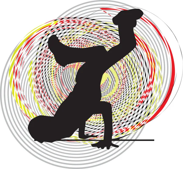 Breakdancer dançando na silhueta de suporte de mão. Ilustração vetorial —  Vetores de Stock