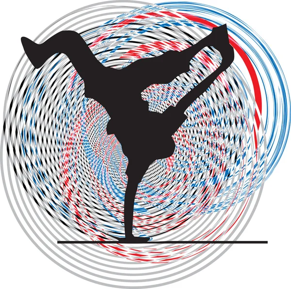 Bailarina bailando en la silueta del pie de la mano. Ilustración vectorial — Vector de stock