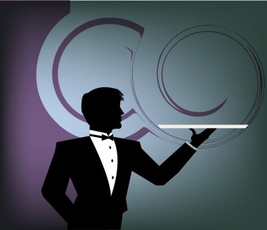 Llustration of Waiter holding an empty tray. Vector illustration clipart