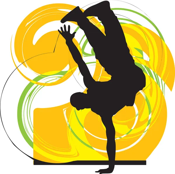 Breakdancer dansen aan kant stand silhouet. vectorillustratie — Stockvector