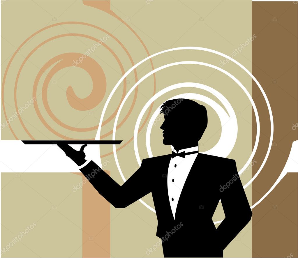 Llustration Of Waiter Holding An Empty Tray Vector Illustration Stock Vector Image By C Aroas