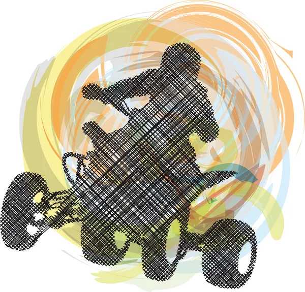 运动员骑四轮摩托的草绘。矢量插画 — 图库矢量图片