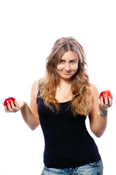 빨간 사과와 저글링 하는 여자 로열티 프리 스톡 이미지