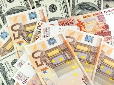 Dollars, roubles and euro clipart