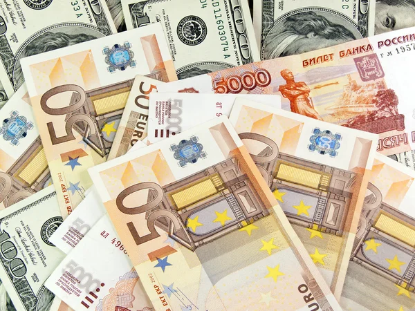 Dollars, roubles and euro — Stock Photo, Image