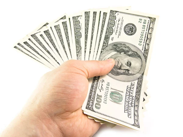 The isolated hundred dollar in a hand — Stock Photo, Image