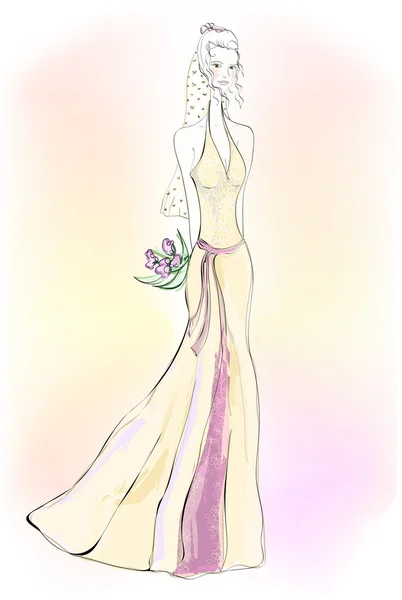 Braut im schönen Kleid — Stockvektor