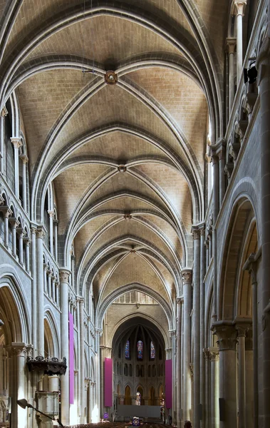 Innenraum der Kathedrale von Lausanne vom Eingang aus. — Stockfoto
