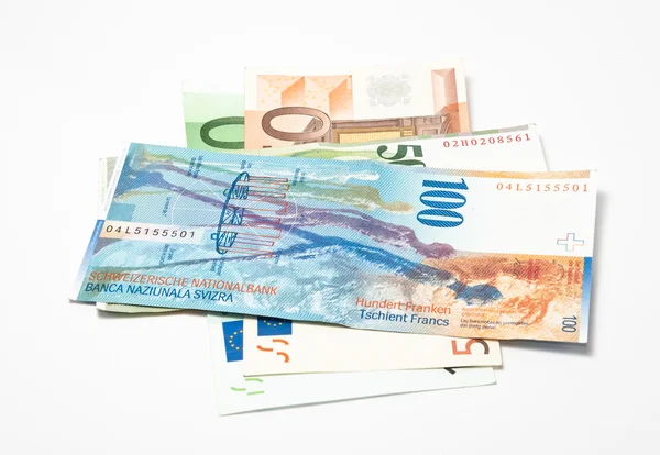 Swiss franks and euro — Stock Photo, Image