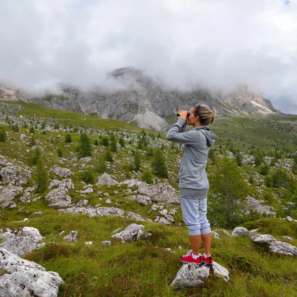 Молодая туристка в альпийской зоне — стоковое фото