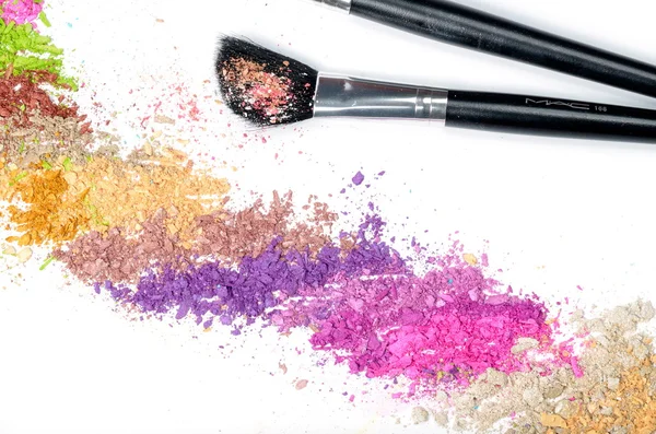 stock image Professional make-up brush and colorful eyeshadow
