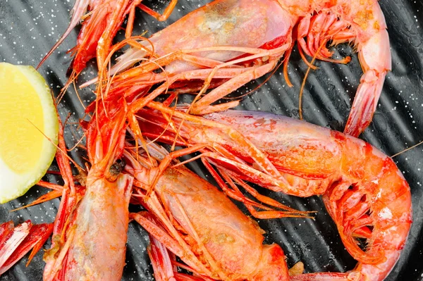 Cooked shrimps in the pan — Stock Photo, Image