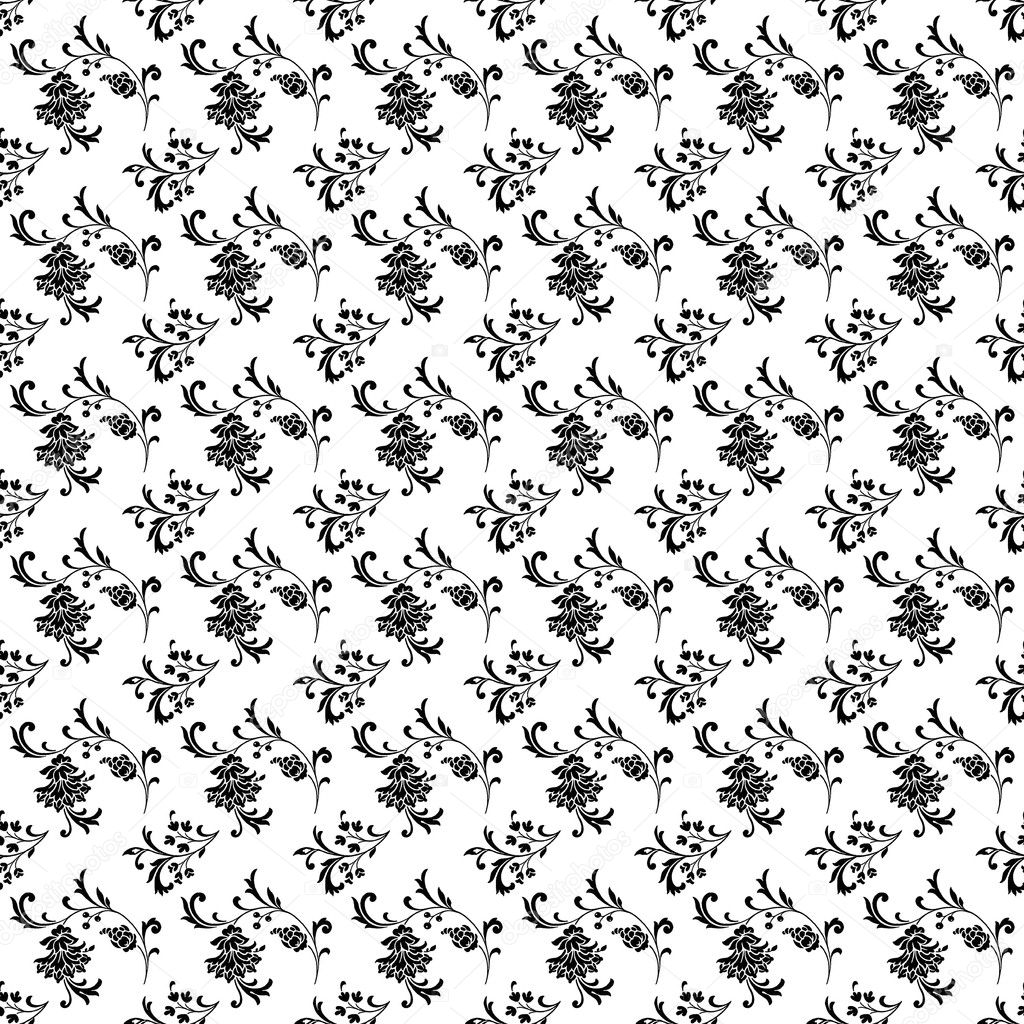 Seamless White and Black Floral Damask Background