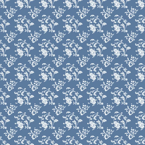 Witte bloemen damast op blauw — Stockfoto