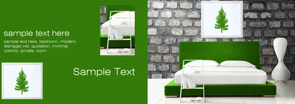 Groene slaapkamer template — Stockfoto