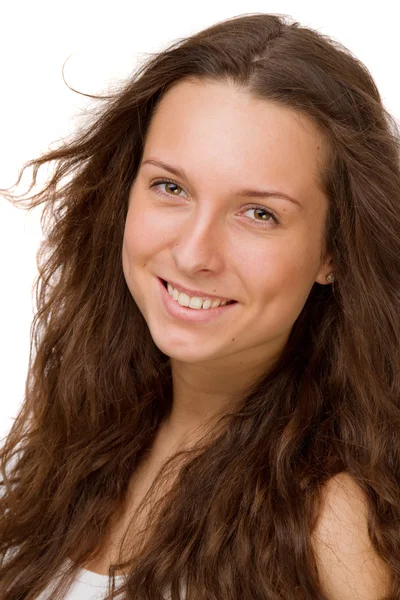 Retrato de una hermosa chica sobre un fondo blanco. —  Fotos de Stock