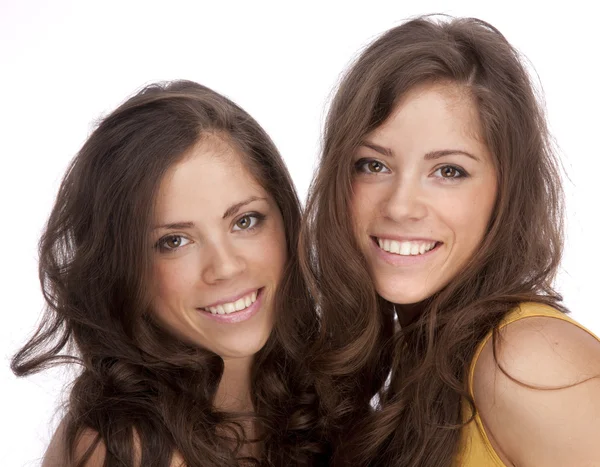 Két lány testvér - ikrek fehér alapon — Stock Fotó