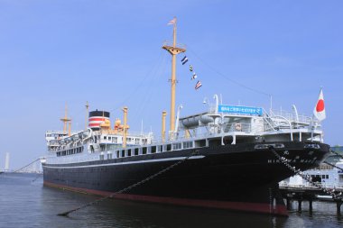 Anchored vessel Yokohama harbor Japan clipart