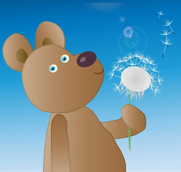 Cute Teddy Bear with dandelion — Stock Vector