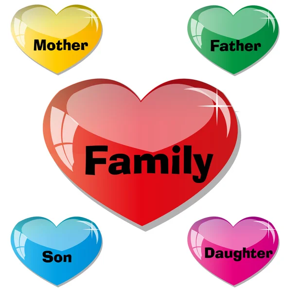 Familiensymbole in Form eines gläsernen Herzens — Stockvektor