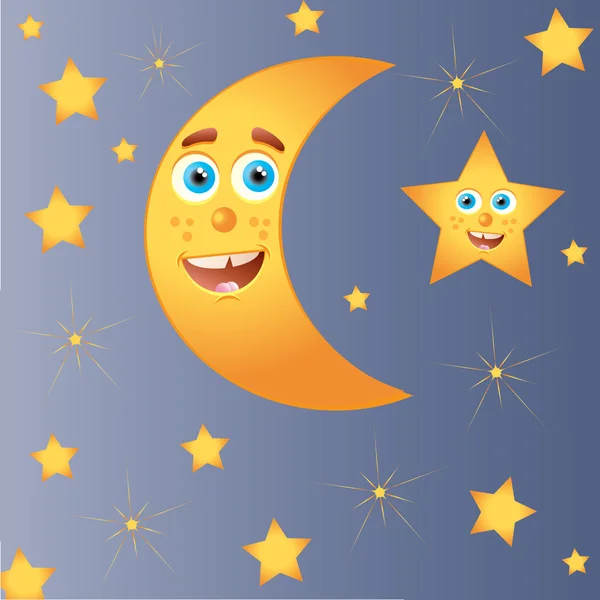 快乐月亮与明星 — 图库矢量图片