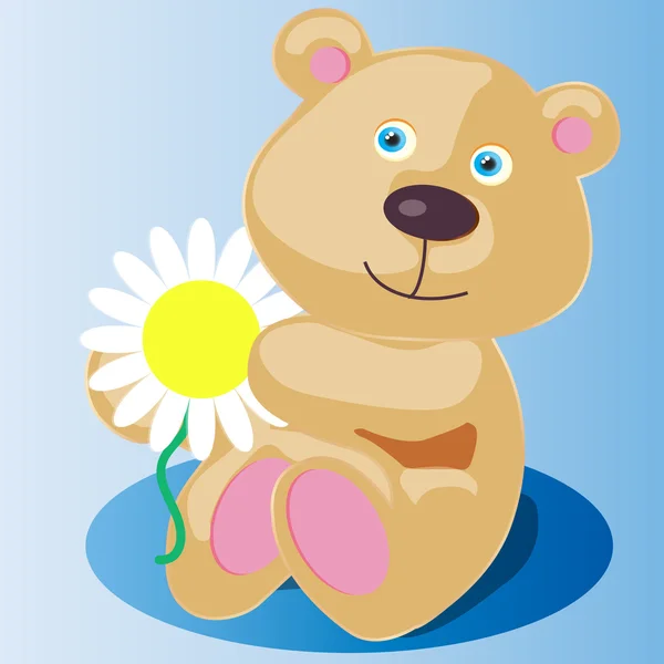 Little teddy bear with flower — Stock Vector