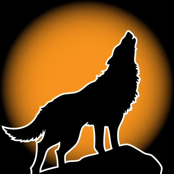 Одинокий волк воет в полнолуние — стоковый вектор