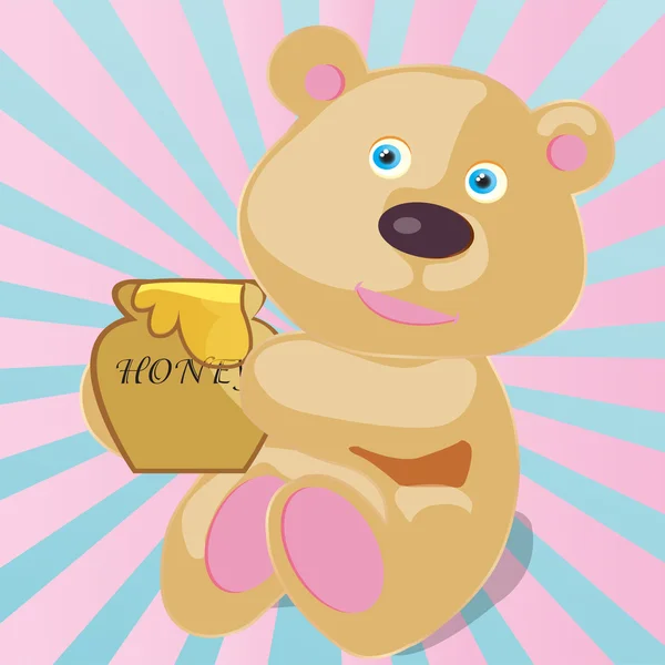 Kleiner Teddybär mit Honig — Stockvektor