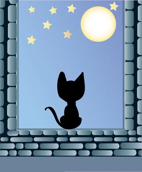 Gato solitario en ventana — Vector de stock