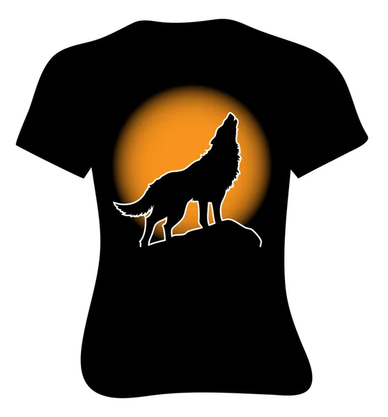 Μοναχικό λύκο που ουρλιάζει για την πανσέληνο. t-shirt — Διανυσματικό Αρχείο