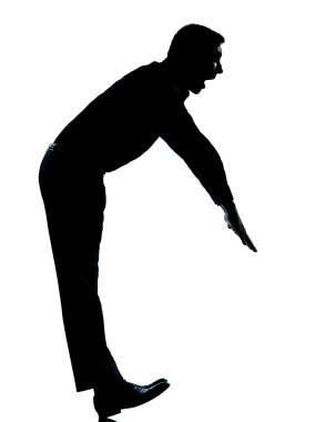 One business man silhouette funny exercise balancing clipart