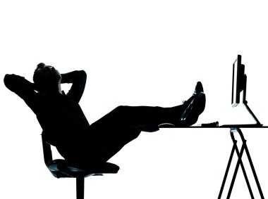 One business man computer computing relaxing silhouette clipart