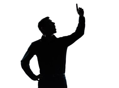 One business man pointing up surprised silhouette clipart