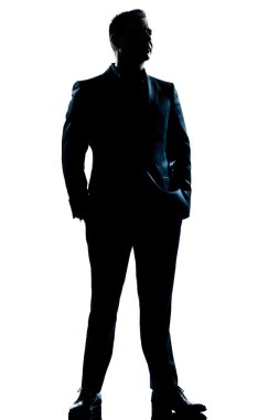 Silhouette business man full length handsome full suit standing clipart