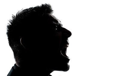 Silhouette man portrait profile screaming angry clipart
