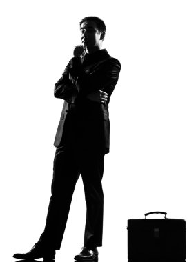 Silhouette business man attitude thinking pensive clipart