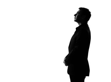 Silhouette man profile serious looking up clipart