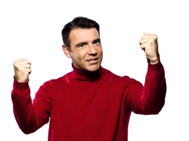 Caucasian man gesturing fists raised strong menace clipart