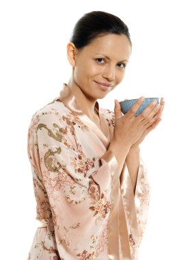 Drinking hot drink tea woman asian clipart