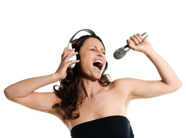 Portrait of a beautiful woman with microphone and headphones sin clipart