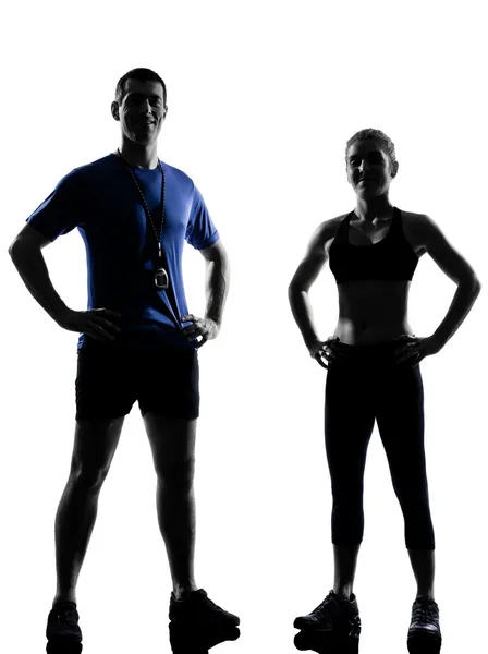 Para kobieta mężczyzna wykonując ćwiczenie aerobik instruktor — Zdjęcie stockowe
