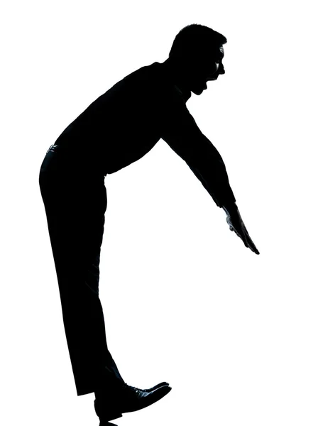 One business man silhouette funny exercise balancing — Stock Photo, Image