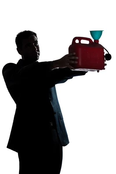 Silhouette man portrait out of gas begging — Stock Photo, Image