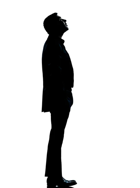 Un uomo d'affari silhouette guardando in alto — Foto Stock