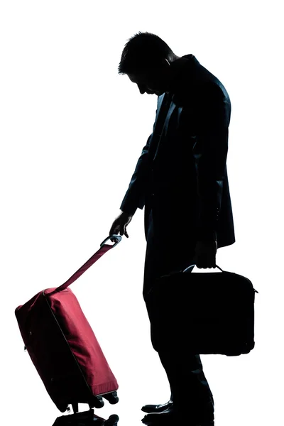Beyaz iş seyahat adam bavulla yorgun — Stok fotoğraf