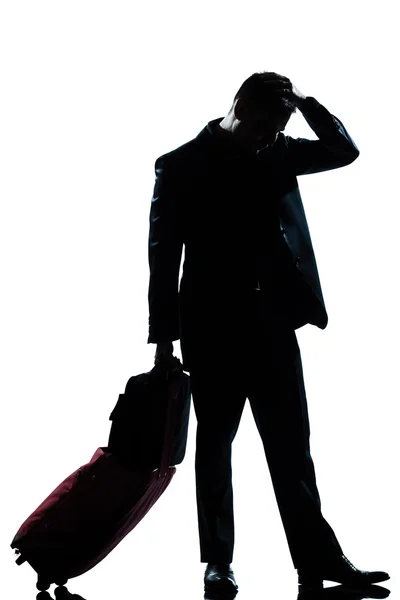 Silhouette uomo viaggiatore d'affari uomo triste disperazione — Foto Stock
