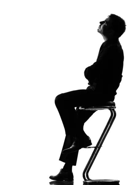 Silhouette man thinking pensive full length looking up — Stock Photo, Image