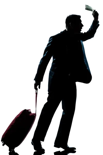 Silhouette man business traveler hurrying late — Stock Photo, Image