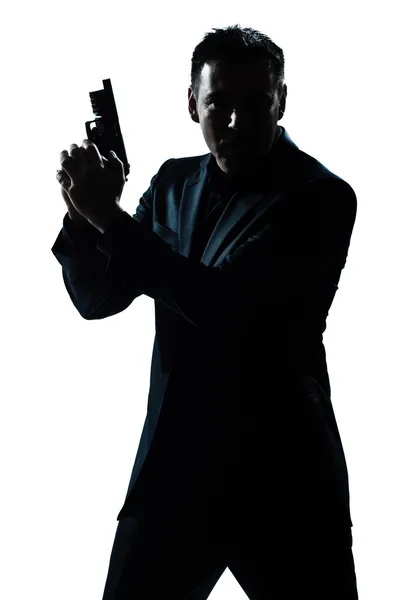 Retrato de homem silhueta com arma — Fotografia de Stock